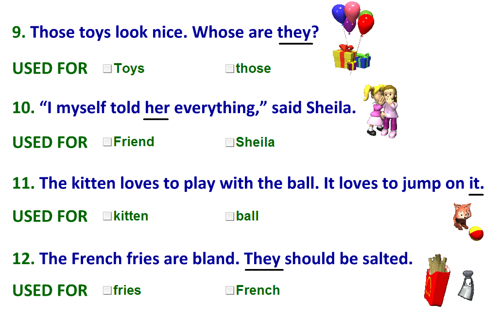 worksheets on pronouns with answers and pictures
